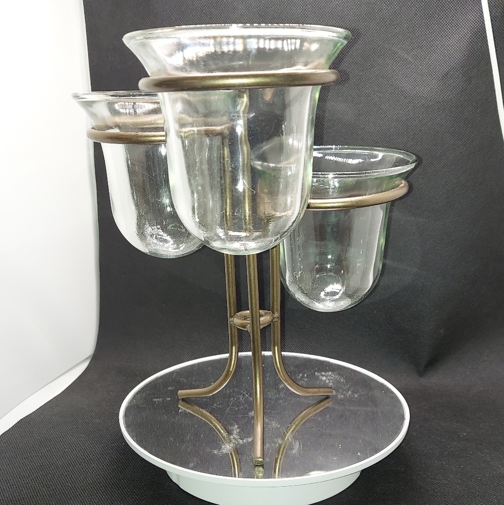 HOME INTERIORS Wrought Iron Candleholder 3 Glass Cups / Bronze Color Decor